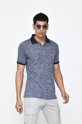 PASSPORT Printed Men Polo Neck Dark Blue T-Shirt