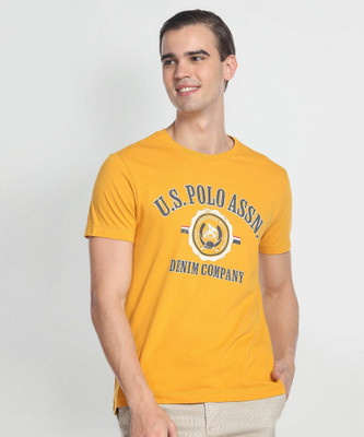 U.S. POLO ASSN. Printed Men Round Neck Yellow T-Shirt