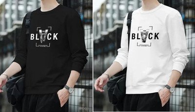 stylesmyth Printed Men Round Neck Black, White T-Shirt