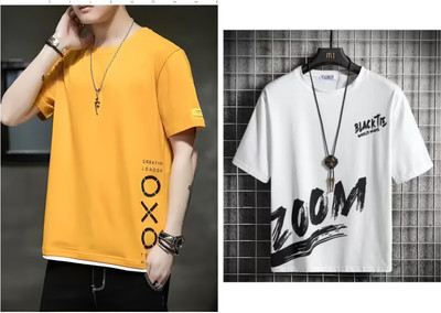 Pachirisu Printed Men Round Neck Yellow, White T-Shirt