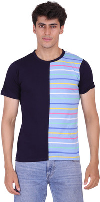 Styvibe Striped Men Round Neck Multicolor T-Shirt