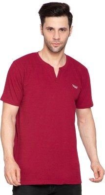 Gugg Solid Men V Neck Red T-Shirt