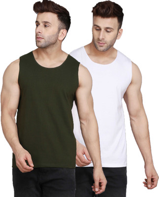 Cryptic Solid, Colorblock Men Scoop Neck Green, White T-Shirt