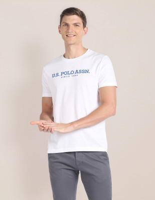 U.S. POLO ASSN. Typography Men Round Neck White T-Shirt