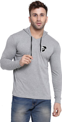 Blisstone Printed Men Hooded Neck Silver T-Shirt