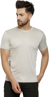 MISSILLE Solid Men Round Neck Grey T-Shirt