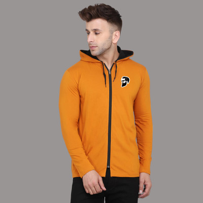 BEYOU FASHION Printed Men Hooded Neck Orange T-Shirt