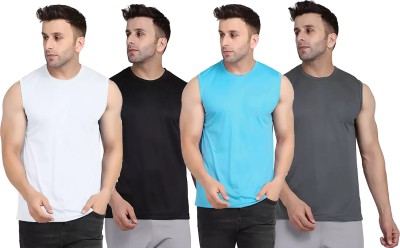 Think Tech Solid Men Round Neck White, Black, Light Blue, Grey T-Shirt