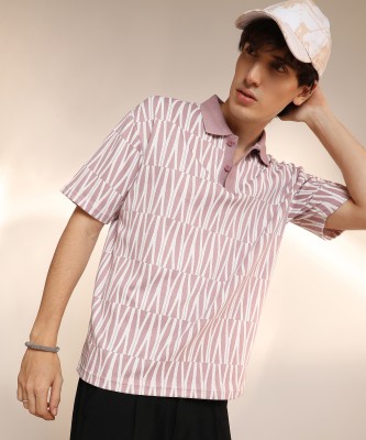 CAMPUS SUTRA Printed Men Polo Neck Pink T-Shirt