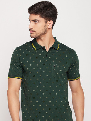 UNIBERRY Printed Men Polo Neck Dark Green T-Shirt