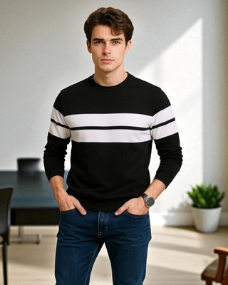 Autna Striped Men Round Neck Black T-Shirt