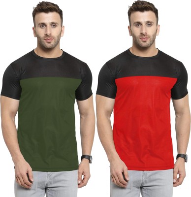 UDI n ADI Colorblock Men Round Neck Dark Green, Red T-Shirt