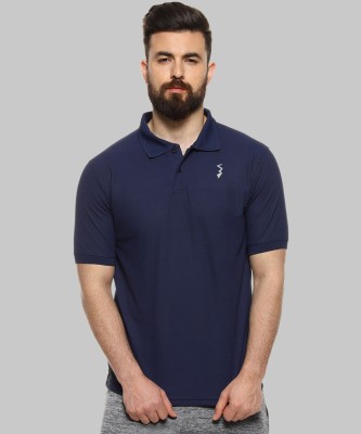 CAMPUS SUTRA Solid Men Polo Neck Blue T-Shirt