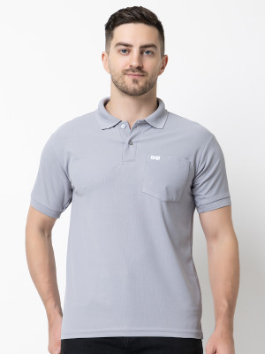 BAB Solid Men Polo Neck Grey T-Shirt