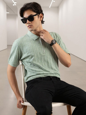 Club York Solid Men Polo Neck Green T-Shirt