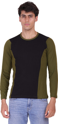 Styvibe Colorblock Men Round Neck Green T-Shirt