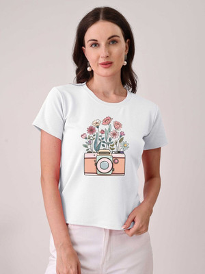 Moda Rapido Printed Women Round Neck White T-Shirt