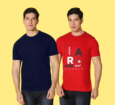 WOOSTRO Printed Men Round Neck Blue, Red T-Shirt