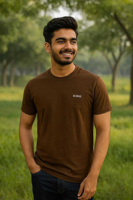 Om Enterprise Solid Men Round Neck Brown T-Shirt