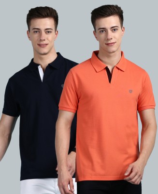LUX cozi Solid Men Polo Neck Orange, Black T-Shirt
