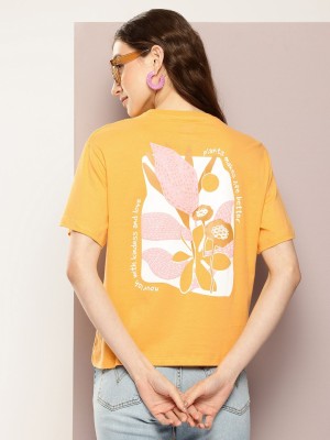 Kook N Keech Printed Women Round Neck Orange T-Shirt