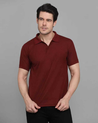 DZone Solid Men Polo Neck Maroon T-Shirt