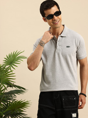 Mast & Harbour Solid Men Polo Neck Grey T-Shirt
