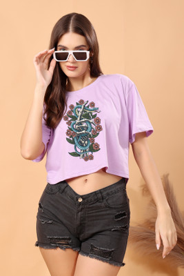 CORSICA Printed Women Round Neck Purple T-Shirt