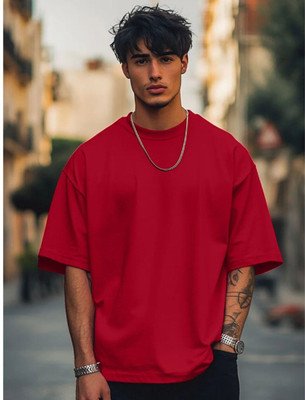 FURRR Solid Men Round Neck Red T-Shirt
