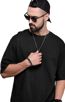 Leotude Solid Men Round Neck Black T-Shirt