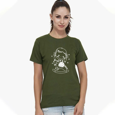 Nilan Tees Wear Printed Women Round Neck Light Green T-Shirt