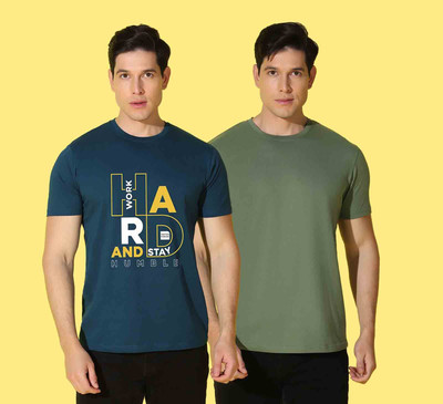 WOOSTRO Typography Men Round Neck Blue, Green T-Shirt