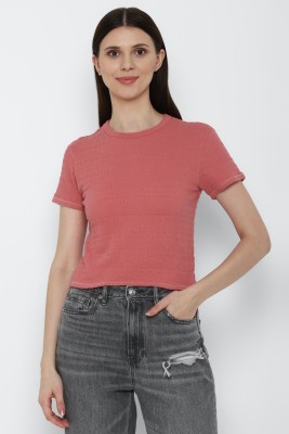 American Eagle Solid Women Crew Neck Red T-Shirt