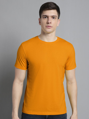 FBAR Solid Men Round Neck Gold T-Shirt