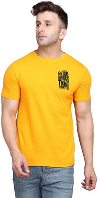 Lawful Casual Printed Men Round Neck Yellow T-Shirt