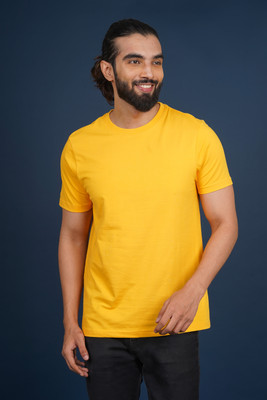 Hopping Deer on Redline Solid Men Crew Neck Yellow T-Shirt