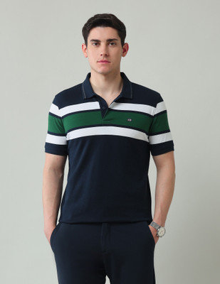 Arrow Sport Striped Men Polo Neck Blue T-Shirt