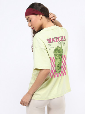NOBERO Graphic Print Women Round Neck Light Green T-Shirt