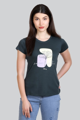A & Y Printed Women Round Neck Dark Green T-Shirt
