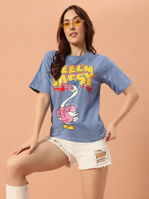 THE DRY STATE Printed Women Round Neck Purple T-Shirt