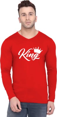 RoyalDjfashion Printed, Typography Men V Neck Red T-Shirt