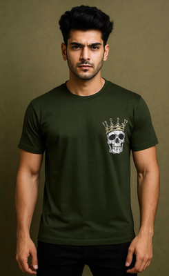 NVMART Printed Men Round Neck Dark Green T-Shirt