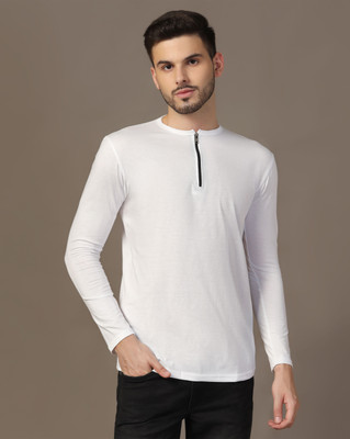tfurnish Solid Men Henley Neck White T-Shirt