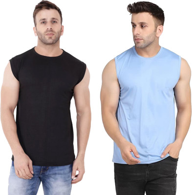 Moordale Fab Solid Men Round Neck Black, Blue T-Shirt