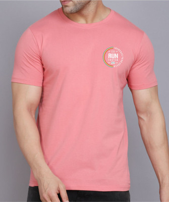 WOOSTRO Printed, Typography Men Round Neck Pink T-Shirt