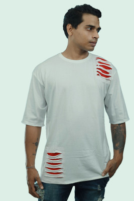 R World Solid Men Round Neck White T-Shirt