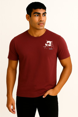 Tailorn Typography Men Round Neck Maroon T-Shirt
