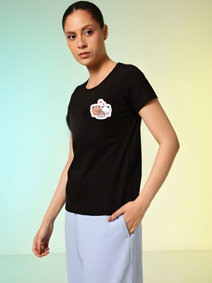 SZN Graphic Print Women Round Neck Black T-Shirt
