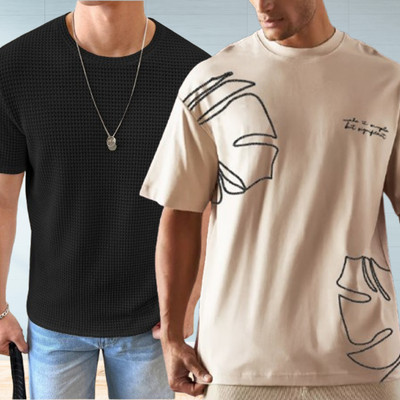 Jump Cuts Printed Men Round Neck Multicolor T-Shirt