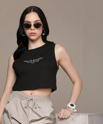 Roadster Typography Women Round Neck Black T-Shirt